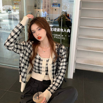Plaid Camisole Top / Cardigan