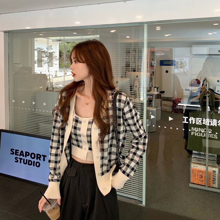 Plaid Camisole Top / Cardigan