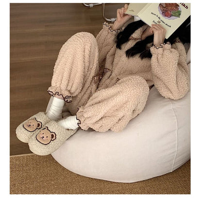 Bear Embroidered Fluffy Home Slippers