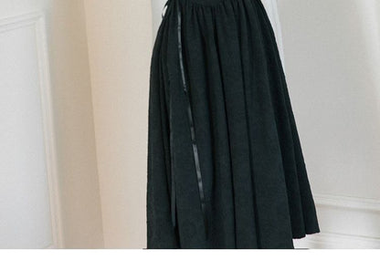 Long-Sleeve Lace Up Midi A-Line Dress