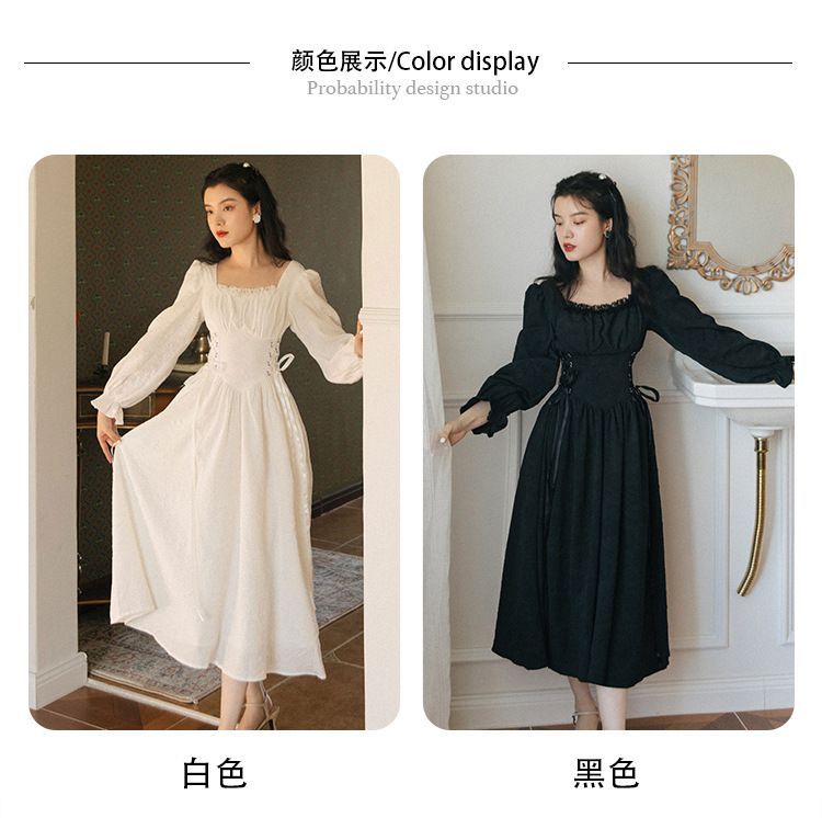 Long-Sleeve Lace Up Midi A-Line Dress