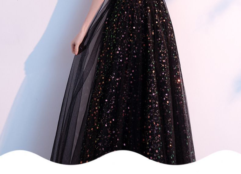 Off-Shoulder Mesh Evening Sequined Gown Panel