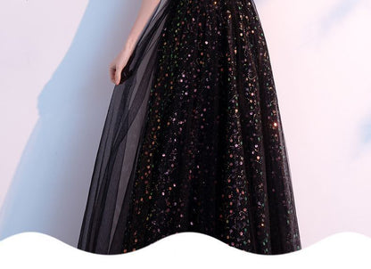 Off-Shoulder Mesh Evening Sequined Gown Panel