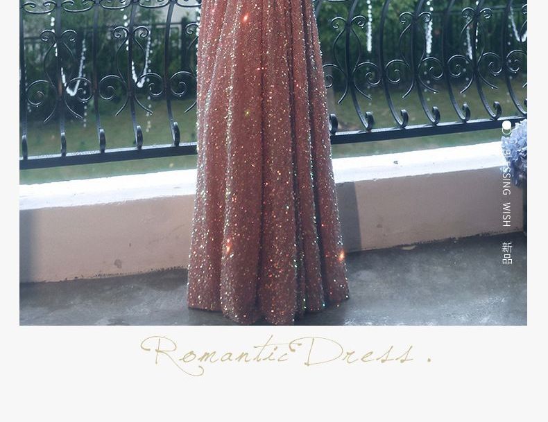 Gown Evening Sequined A-Line Elbow-Sleeve