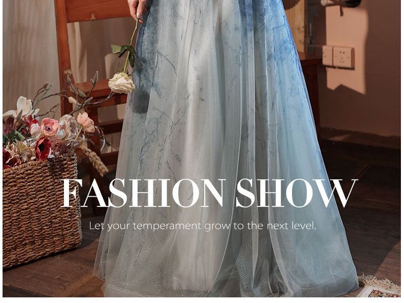 A-Line Gown Mesh Evening Tie-Dye Puff-Sleeve