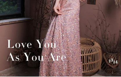 Gown Sequined 3/4-Sleeve A-Line Evening