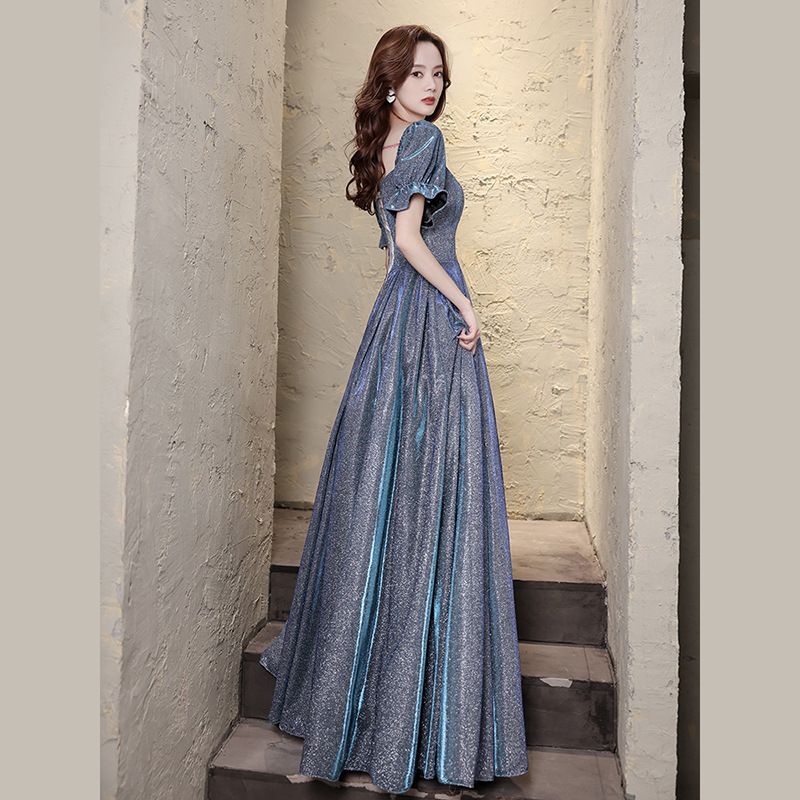 Gown A-Line Evening Short-Sleeve Glitter