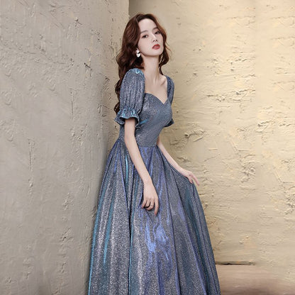 Gown A-Line Evening Short-Sleeve Glitter