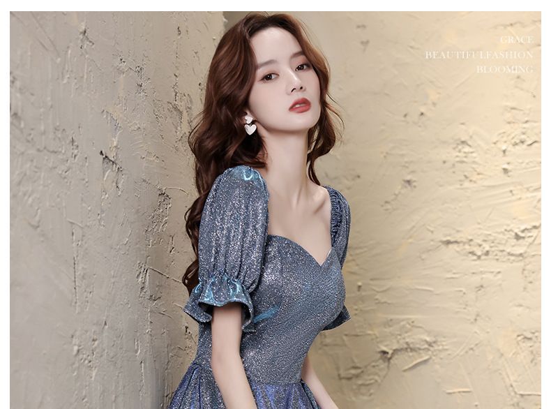 Gown A-Line Evening Short-Sleeve Glitter