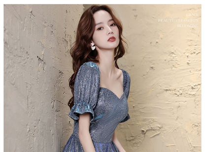 Gown A-Line Evening Short-Sleeve Glitter