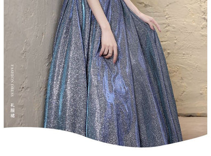 Gown A-Line Evening Short-Sleeve Glitter