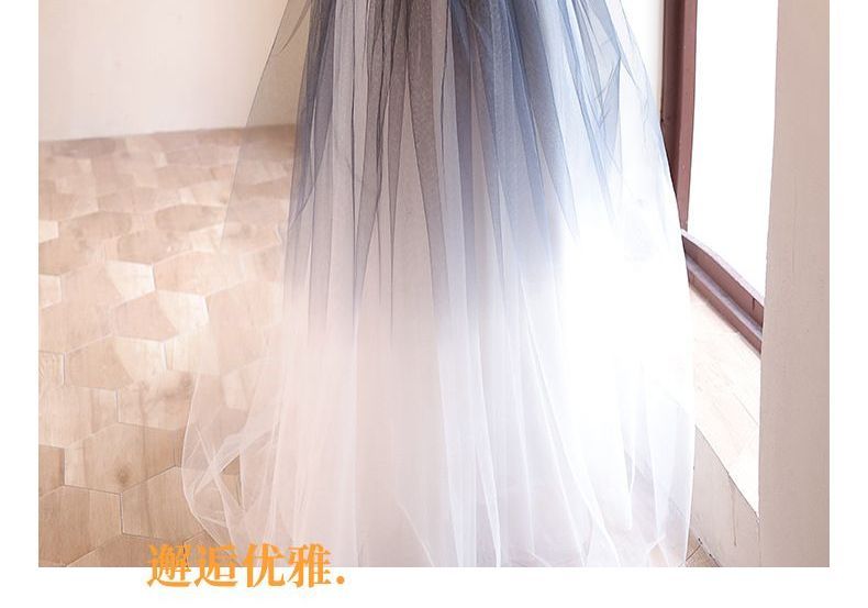 Puff-Sleeve A-Line Evening Ombre Gown Mesh