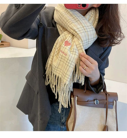 Plaid Heart Embroidered Scarf