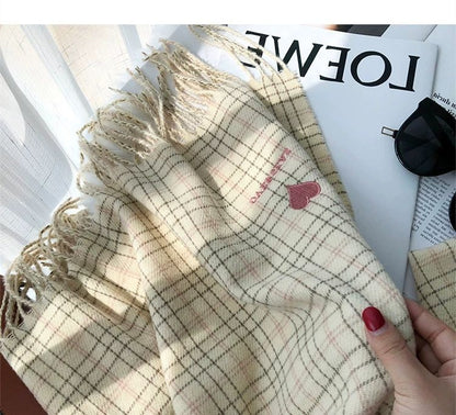 Plaid Heart Embroidered Scarf