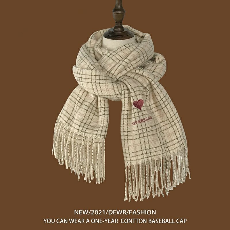 Plaid Heart Embroidered Scarf