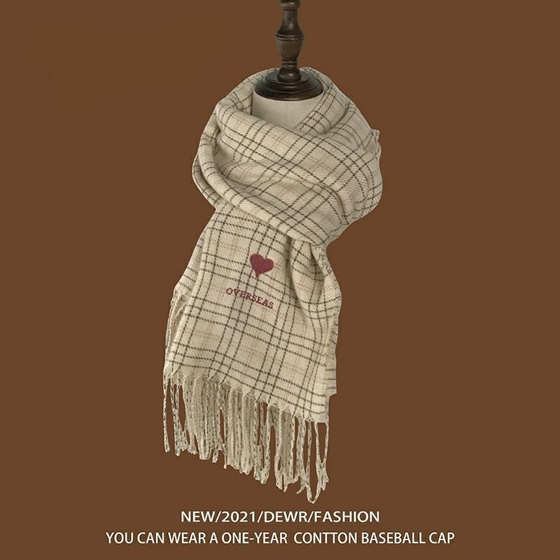 Plaid Heart Embroidered Scarf