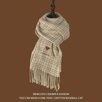 Plaid Heart Embroidered Scarf