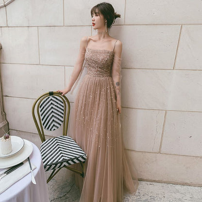 Sequined Gown A-Line Evening Puff-Sleeve