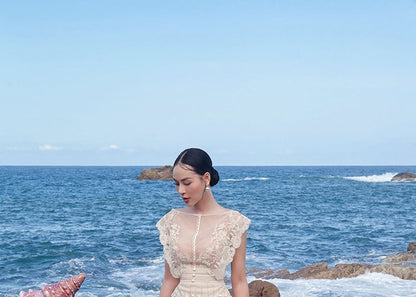 Sleeveless Lace A-Line Party Dress