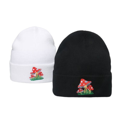 Mushroom Embroidered Knit Beanie