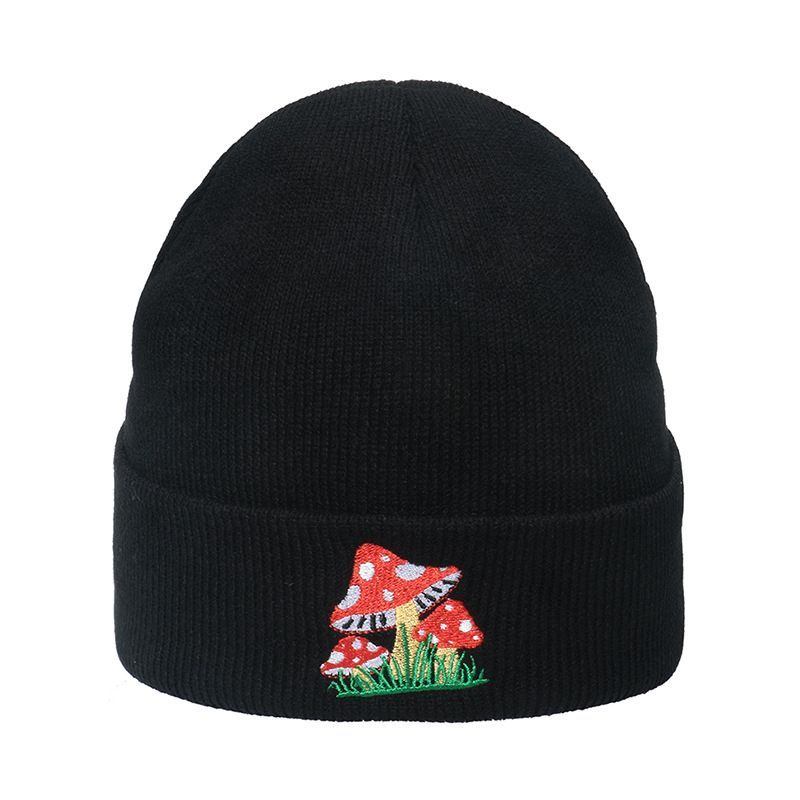 Mushroom Embroidered Knit Beanie