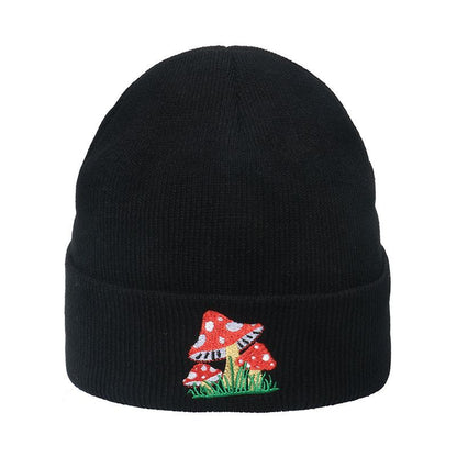 Mushroom Embroidered Knit Beanie