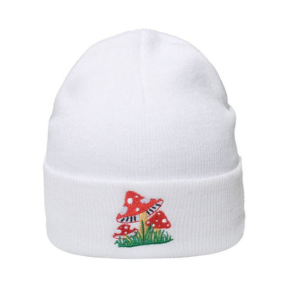 Mushroom Embroidered Knit Beanie