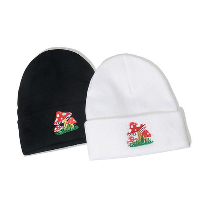 Mushroom Embroidered Knit Beanie
