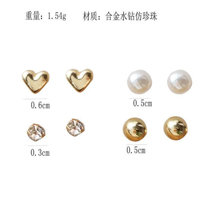 4 Pair Set:  Faux Pearl / Rhinestone / Alloy Earring (various designs)