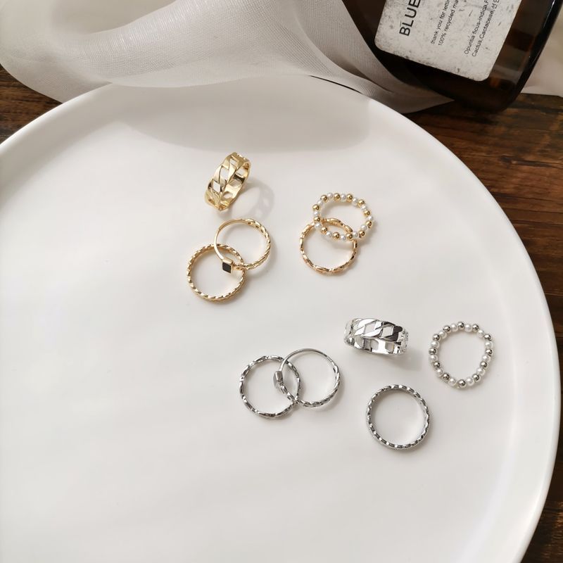 Set of 5: Faux Pearl / Alloy Ring (various designs)