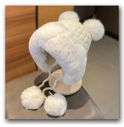 Pom Pom Fluffy Panel Beanie