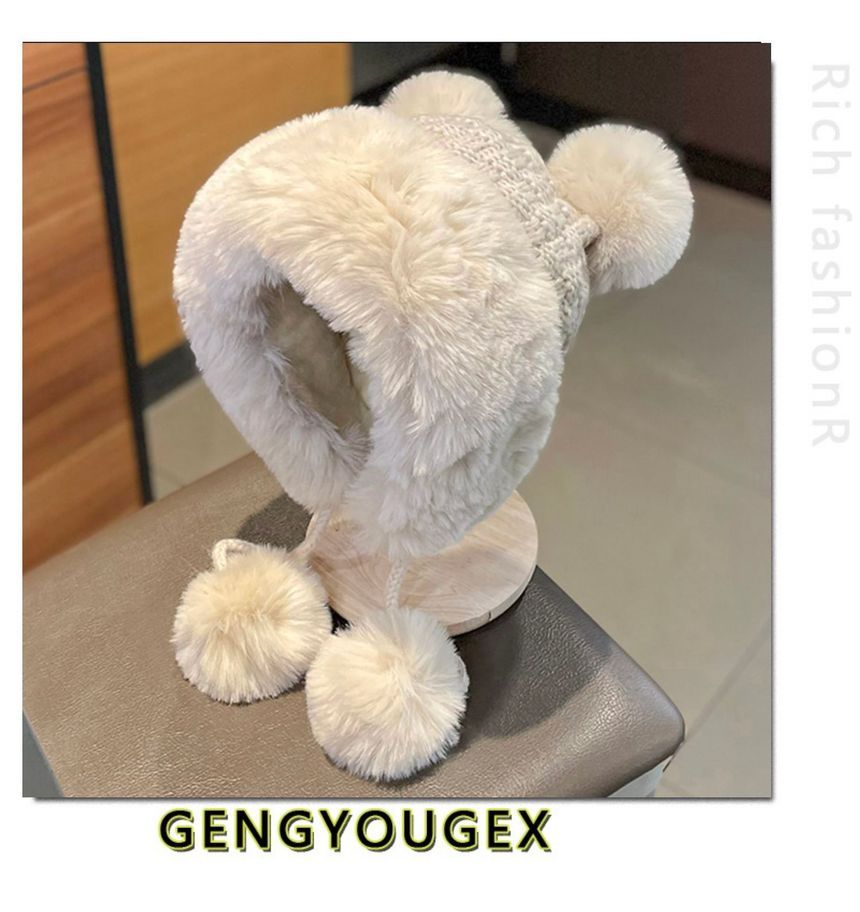 Pom Pom Fluffy Panel Beanie