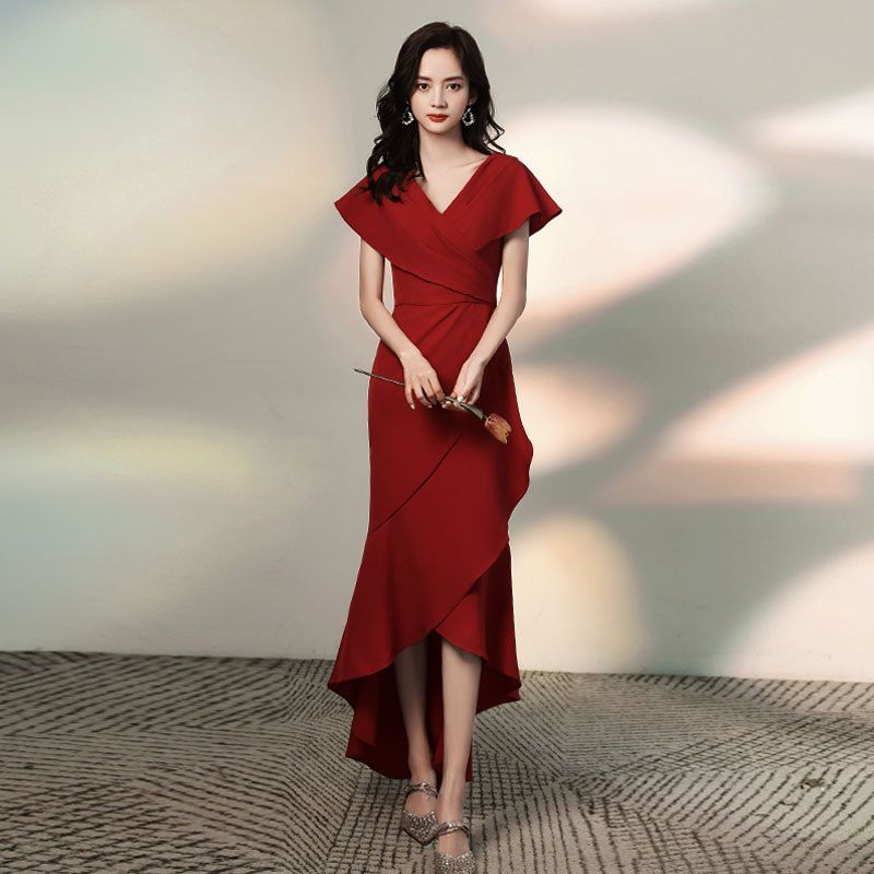 (Various Gown V-Neck Designs) Tiered Short-Sleeve Mermaid