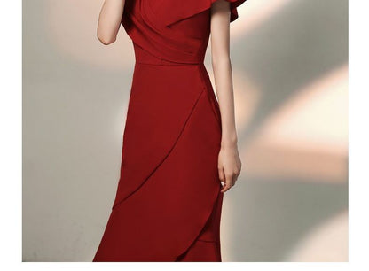 (Various Gown V-Neck Designs) Tiered Short-Sleeve Mermaid