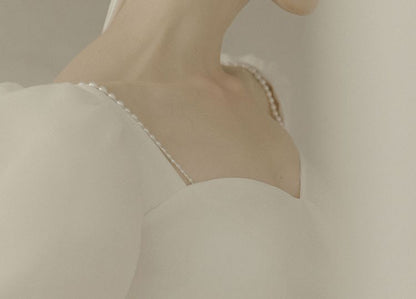 Gown Beaded Wedding A-Line Puff-Sleeve