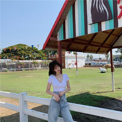 Short-Sleeve V-Neck Crop Top