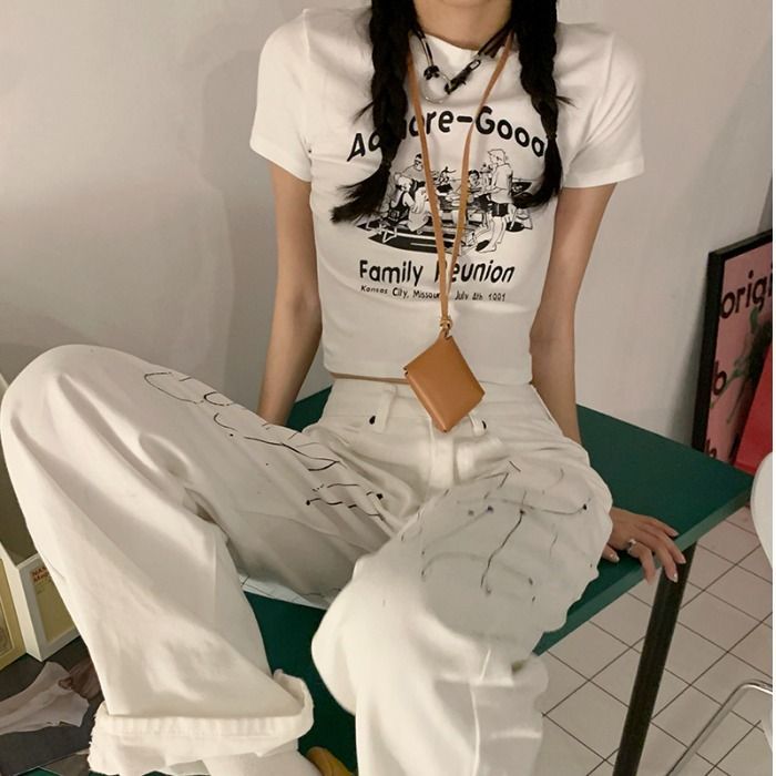 Short-Sleeve Cartoon Print Cropped T-Shirt