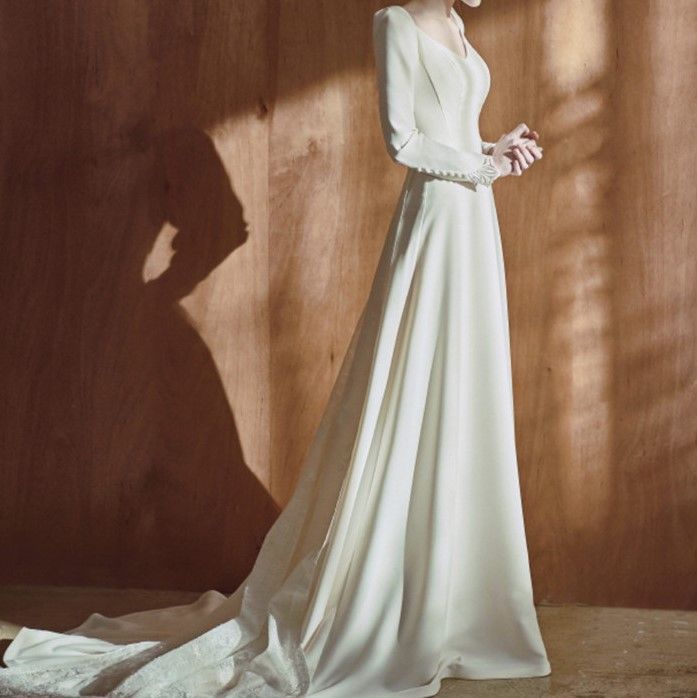 Long-Sleeve A-Line Wedding Gown