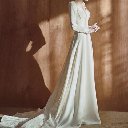 Long-Sleeve A-Line Wedding Gown