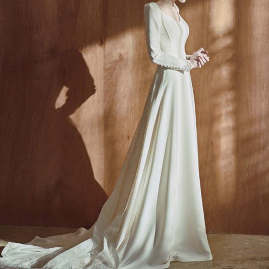 Long-Sleeve A-Line Wedding Gown