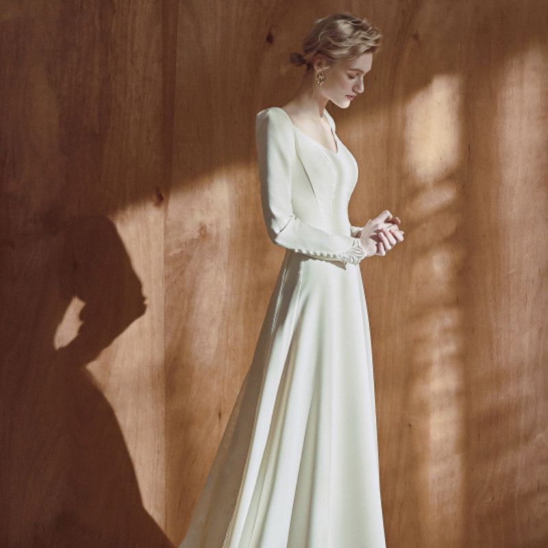 Long-Sleeve A-Line Wedding Gown