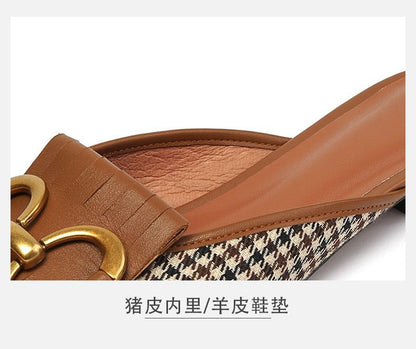 Buckled Houndstooth Mules