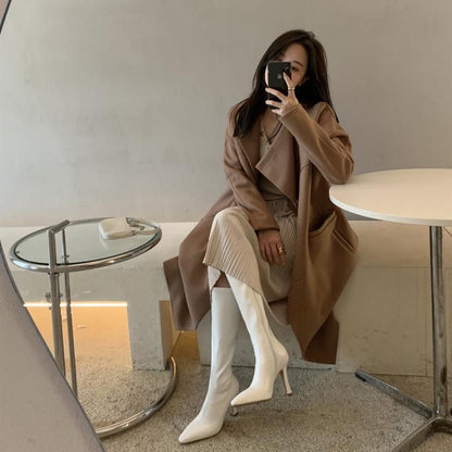 Pointy-Toe Chunky Heel Tall Boots