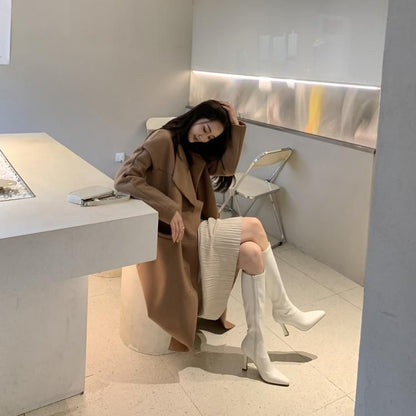 Pointy-Toe Chunky Heel Tall Boots