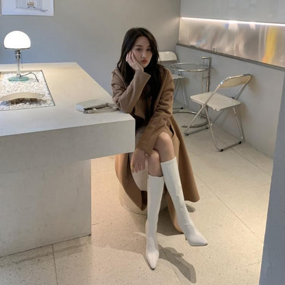 Pointy-Toe Chunky Heel Tall Boots