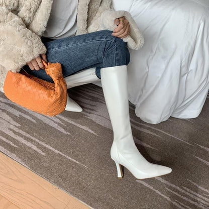 Pointy-Toe Chunky Heel Tall Boots