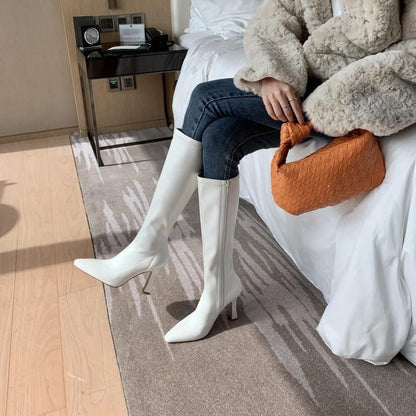 Pointy-Toe Chunky Heel Tall Boots