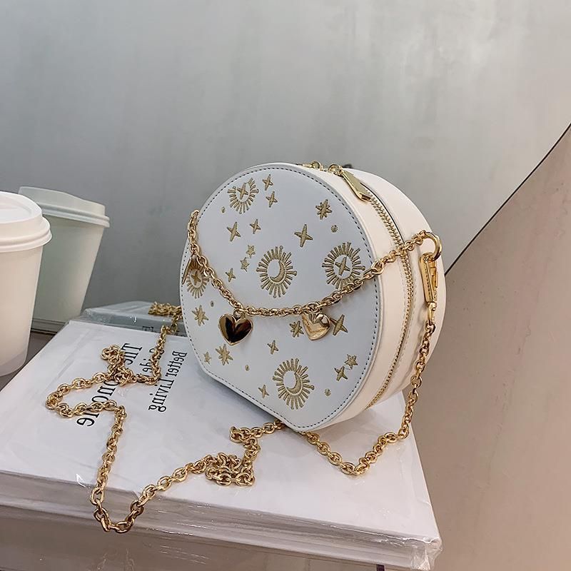 Embroidered Chain Crossbody Bag