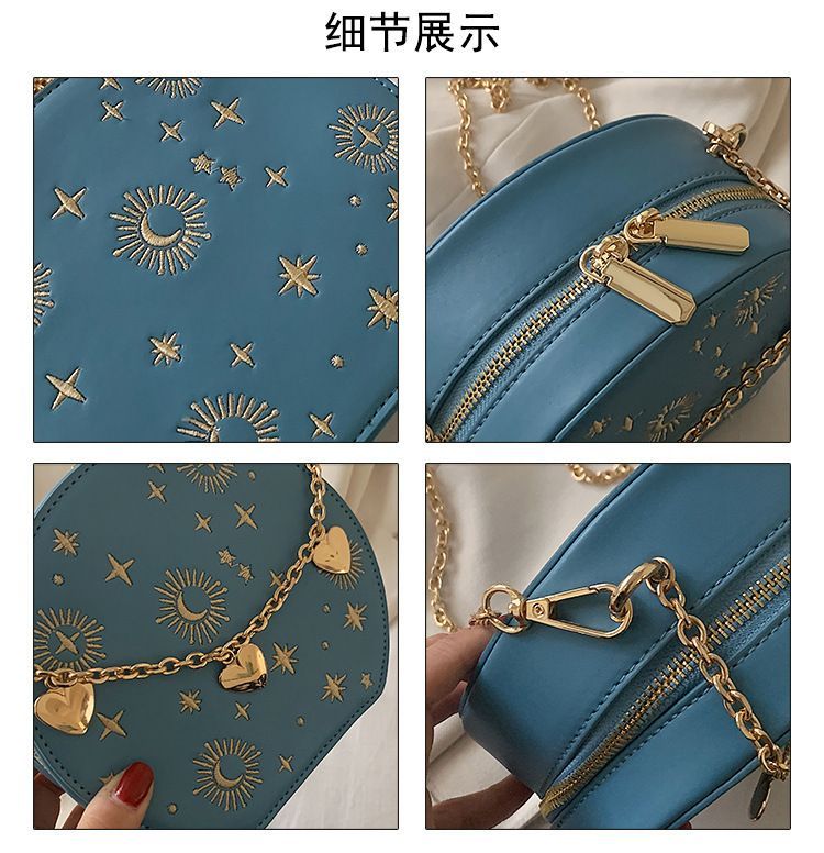 Embroidered Chain Crossbody Bag