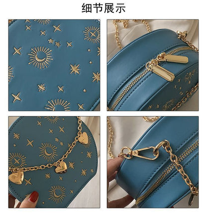 Embroidered Chain Crossbody Bag
